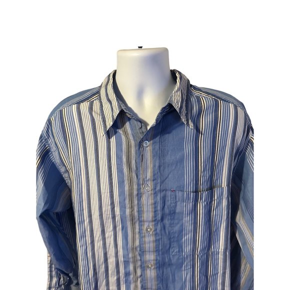 Mecca blue and brown vertical stripped button up CUFF LINK shirt size M - Picture 7 of 8